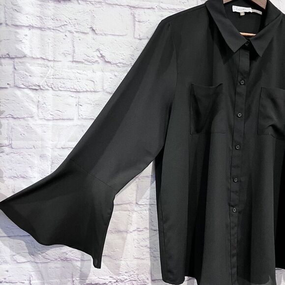 Calvin Klein Bell Sleeve Button Down Shirt‎ Black Size XL Lightweight Career - Picture 3 of 9